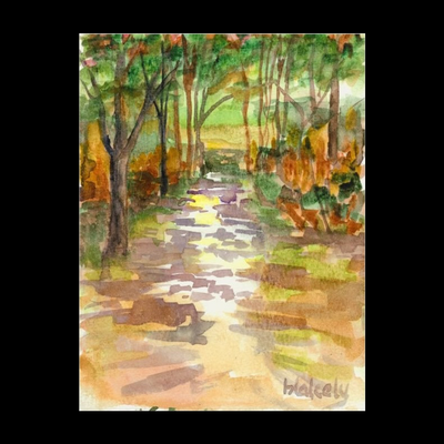A PATH THROUGH THE AUTUMN WOOD - Matted Original Watercolor
