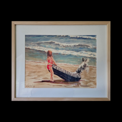 BEACH SAFARI - Hand Embellished Watercolor Framed Print