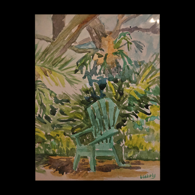 BOB'S BLUE CHAIR - Matted Watercolor Print