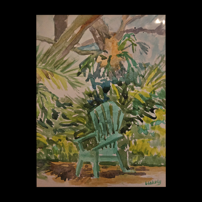 BOB'S BLUE CHAIR - Matted Watercolor Print