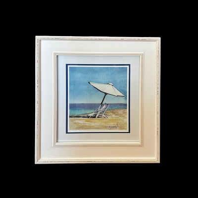 Beach Chair and Umbrella - Framed Print