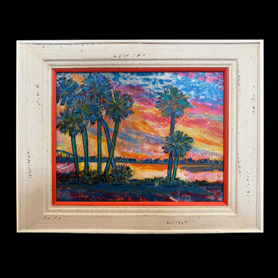 Blue Palms - Framed Original Collage Acrylic