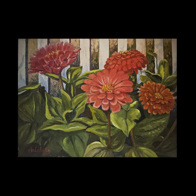 COTTAGE ZINNIAS - Matted Acrylic Print