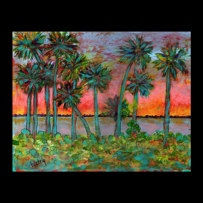 CRIMSON PALMS - Matted Acrylic Print