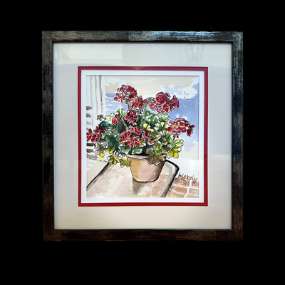 Cottage Geraniums - Framed Original Watercolor