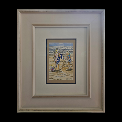 Girls Dig The Beach - Framed Original Watercolor