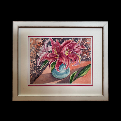 Pink Lilies - Framed Original Watercolor