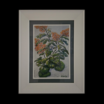 Orange Poolside Delight - Framed Pastel Print