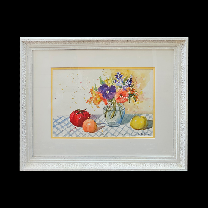 STILL LIFE NASTURTIUMS - Framed Original Watercolor